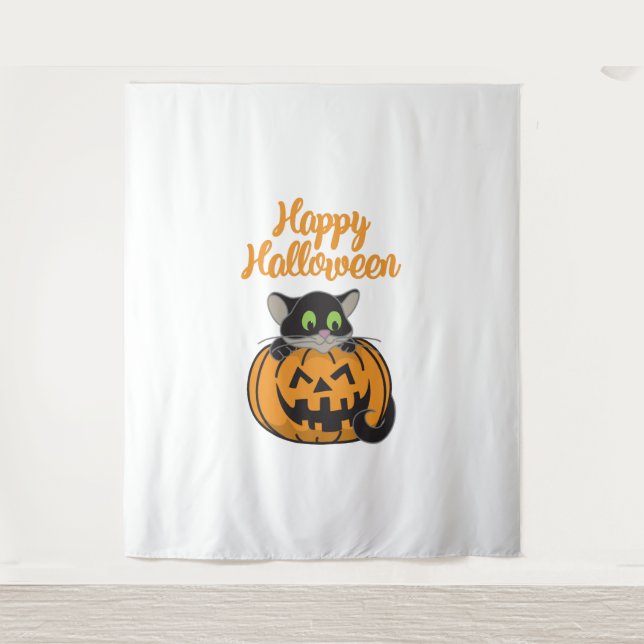Happy Halloween Cat Pumpkin Wandteppich (Vorderseite)