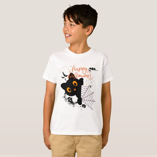 Happy Halloween Cat & Pumpkins T-Shirt (Vorne ganz)
