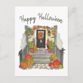 Happy Halloween Cat Watercolor Postkarte