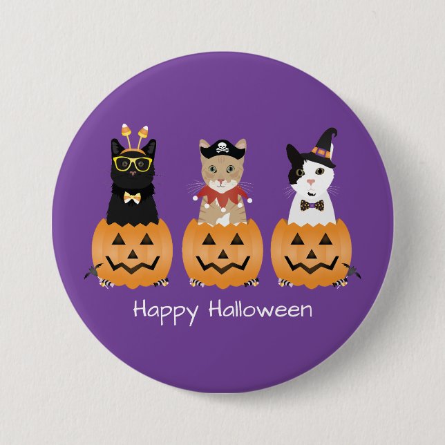 Happy Halloween Cats Kürbislaterne Button (Vorderseite)