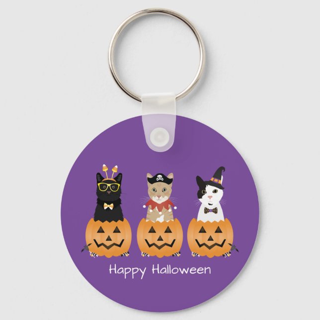 Happy Halloween Cats Kürbislaterne Schlüsselanhänger (Vorderseite)