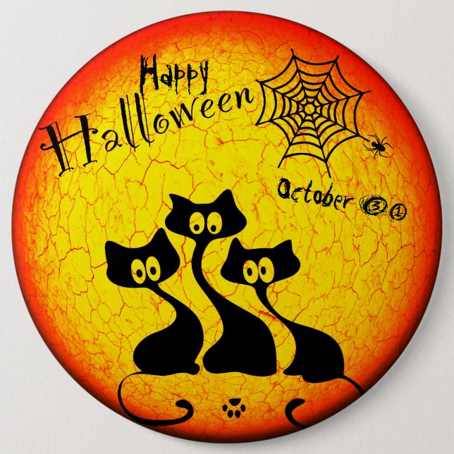 Happy Halloween Cats Round Button (Vorderseite)