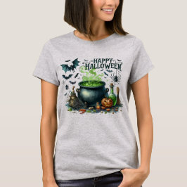 Happy Halloween Cauldron Bats Spider T-Shirt