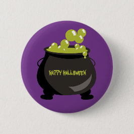 Happy Halloween Cauldron Green Potion Lila Button