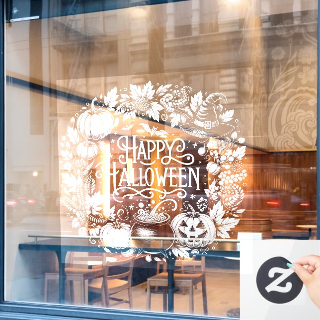 Happy Halloween Chalkboard Wreath Window Fensteraufkleber (Café-Fenster)
