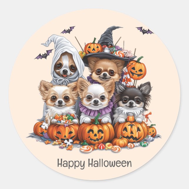 Happy Halloween Chihuahua Dogs Runder Aufkleber (Vorderseite)