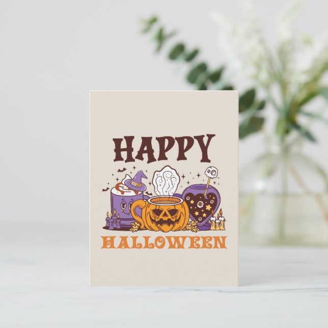 Happy Halloween Coffee Brew Postkarte (Stehend Vorderseite)