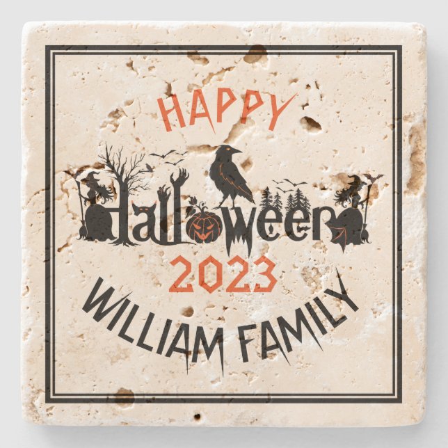 Happy Halloween Concept Typografy Design Template Steinuntersetzer (Vorderseite)