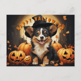 Happy Halloween Corgi in Pumpkin Patch Feiertagspostkarte