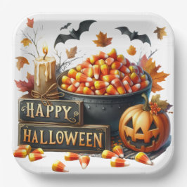 Happy Halloween Corn Paper Plate Pappteller