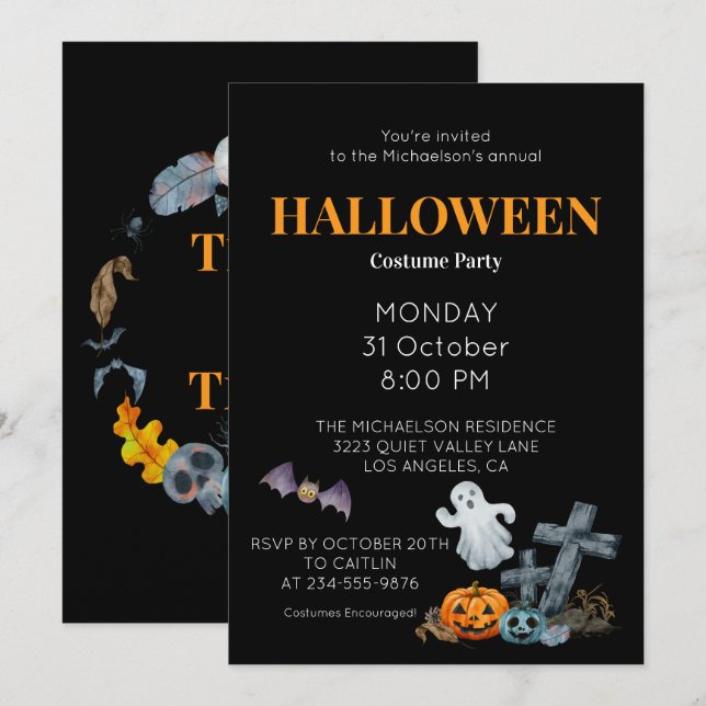 Happy Halloween Costume Party Einladung (Vorne/Hinten)