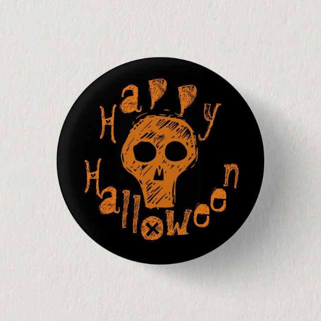 Happy Halloween Creepy Orange Skull Button (Vorderseite)