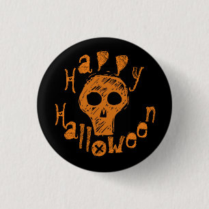 Happy Halloween Creepy Orange Skull Button