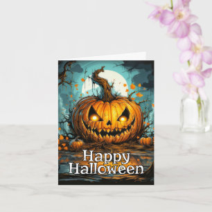 Happy Halloween   Creepy Pumpkin Illustration Karte