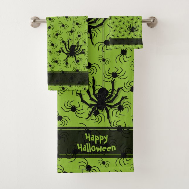 Happy Halloween Creepy Spider Silhouetten Green Badhandtuch Set (Insitu)