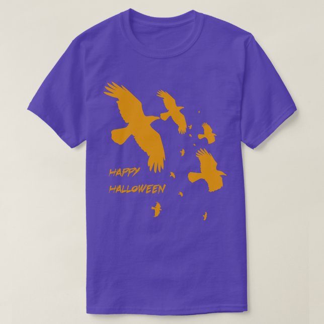 Happy Halloween Crows in Flight Vector Orange T-Shirt (Design vorne)