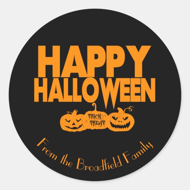 Happy Halloween Custom Family Name Party Runder Aufkleber (Vorderseite)