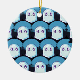 Happy Halloween Cute Funny Baby Ghost Blue Pattern Keramik Ornament