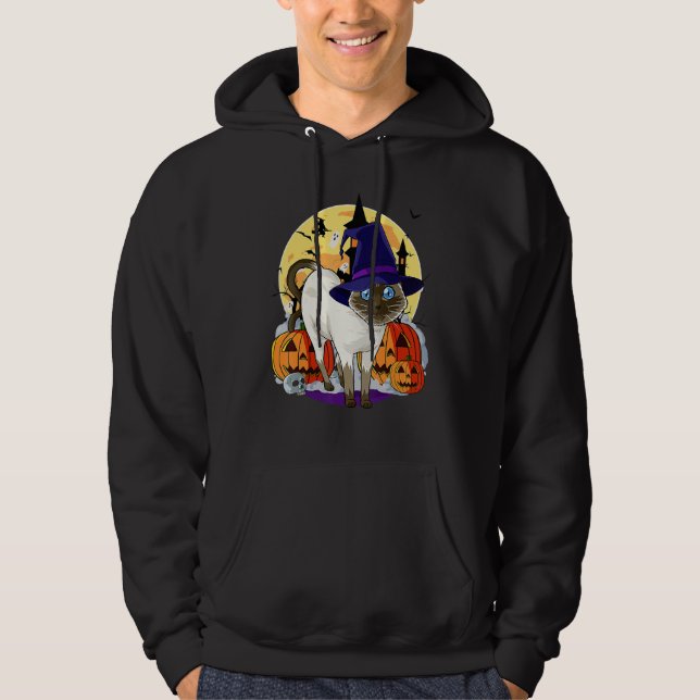 Happy Halloween Cute Siamese Cat  Witch Pumpkin Hoodie (Vorderseite)