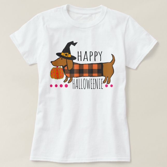 Happy Halloween Dackel Buffalo Kariert Spooky T-Shirt (Design vorne)