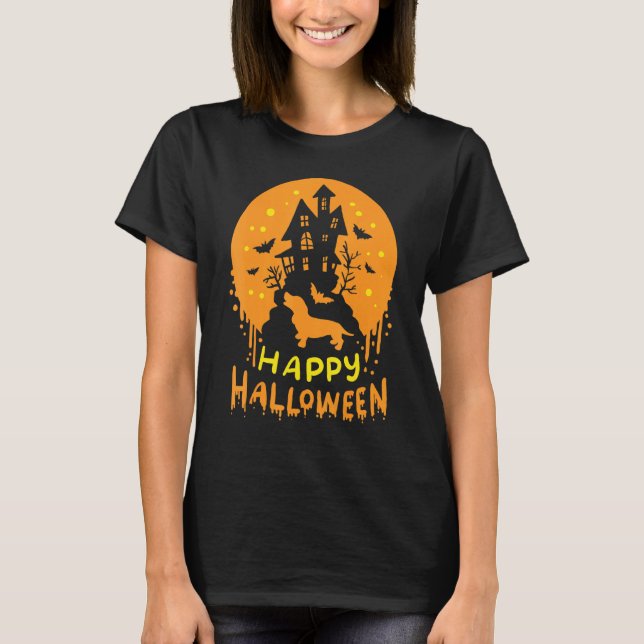Happy Halloween Dackel Dackel Dog Bat Ghost Cas T-Shirt (Vorderseite)