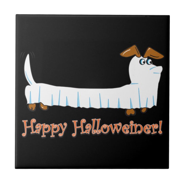 Happy Halloween Dackel Fliese (Vorderseite)