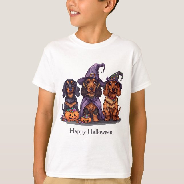 Happy Halloween Dackel Hexenhunde T-Shirt (Vorderseite)
