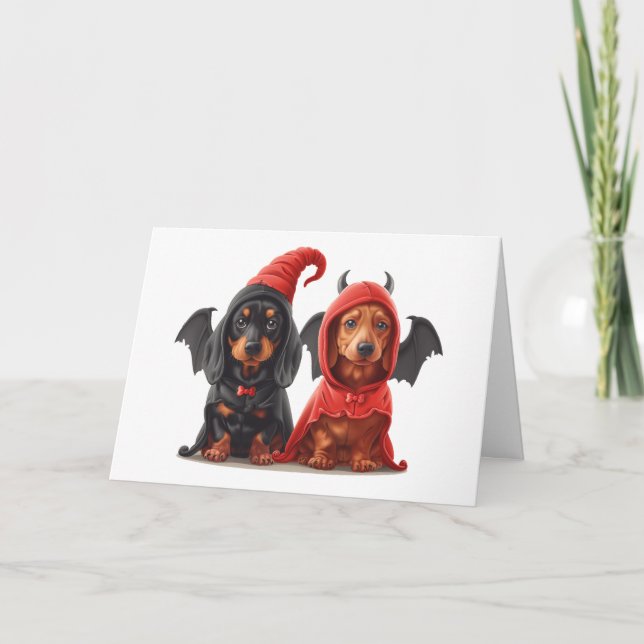 Happy Halloween Dackel Hunde Devil Bat Karte (Vorderseite)