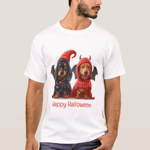 Happy Halloween Dackel Hunde Devil Bat T-Shirt