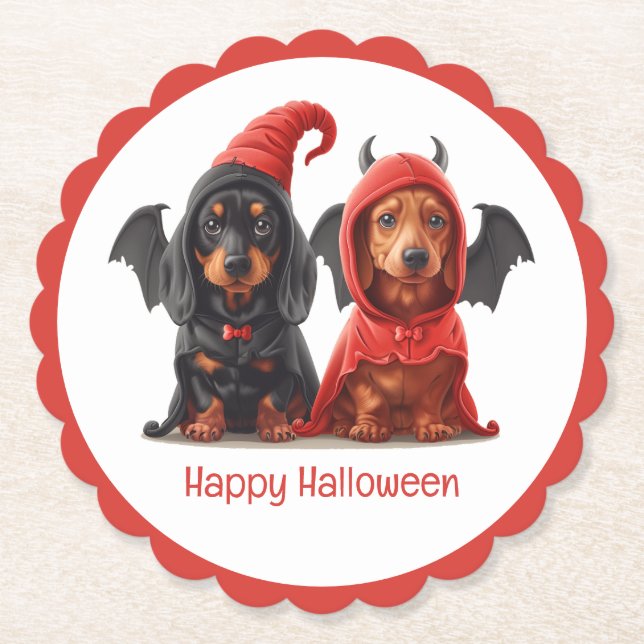 Happy Halloween Dackel Hunde Devil Bat Untersetzer (Vorderseite)