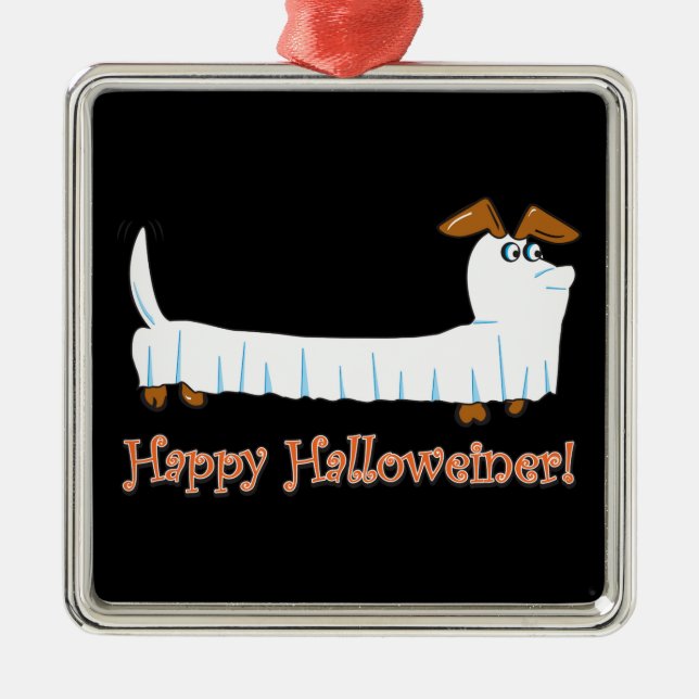 Happy Halloween Dackel Silbernes Ornament (Vorne)