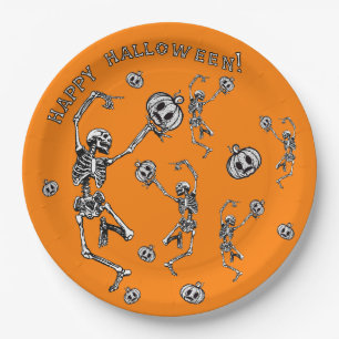 Happy Halloween Dancing Skeleton Danse Macabre Pappteller