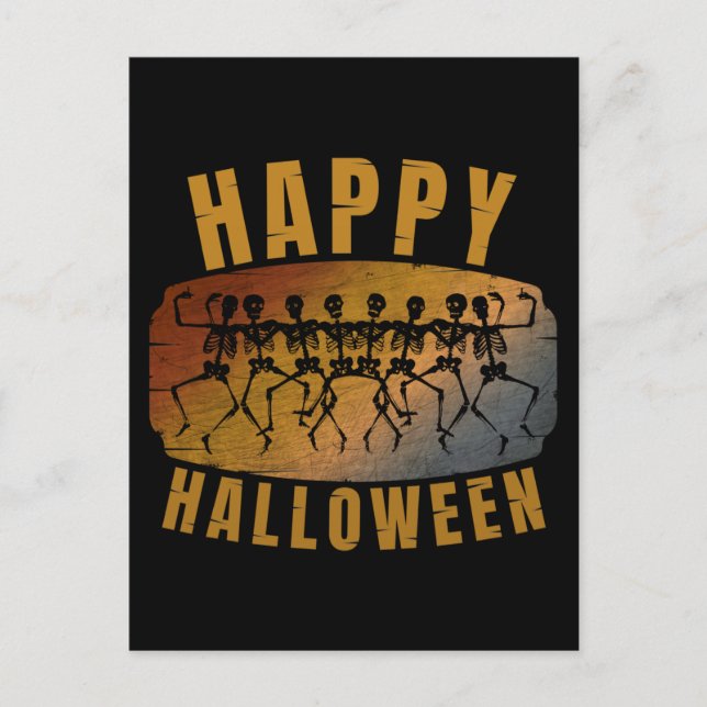 HAPPY HALLOWEEN DANCING SKELETON POSTKARTE (Vorderseite)