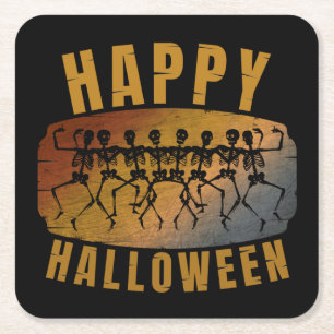 HAPPY HALLOWEEN DANCING SKELETON RECHTECKIGER PAPPUNTERSETZER
