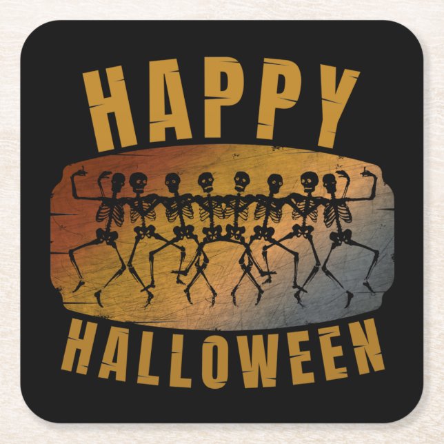 HAPPY HALLOWEEN DANCING SKELETON RECHTECKIGER PAPPUNTERSETZER (Vorderseite)