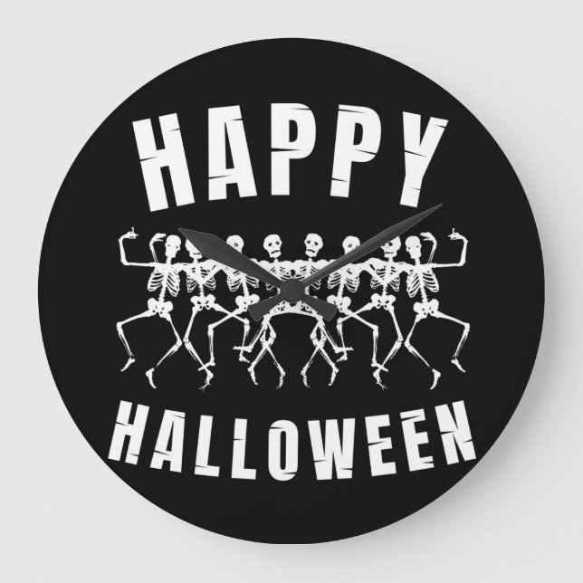 HAPPY HALLOWEEN DANCING SKELETONS GROßE WANDUHR (Vorderseite)