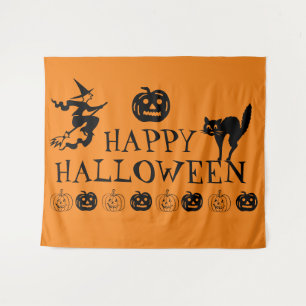 Happy Halloween-Dekor in Schwarz und Orange Wandteppich