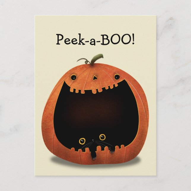Happy Halloween Dekoration Black Cat in Pumpkin Postkarte (Vorderseite)