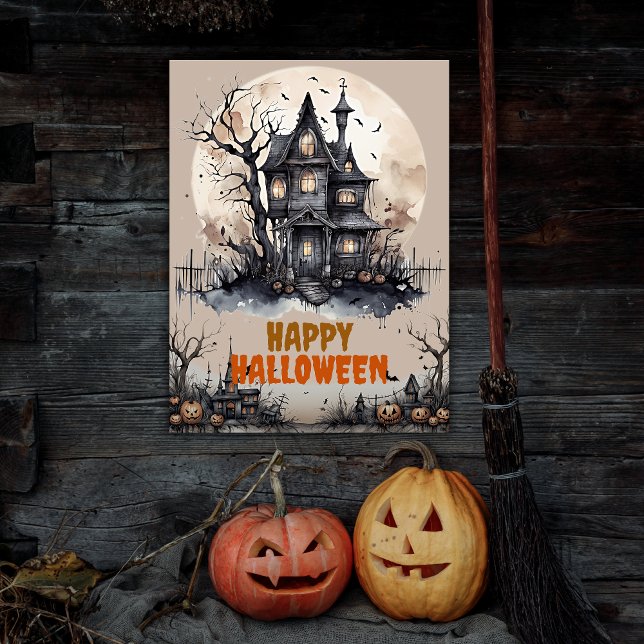 Happy Halloween Eerie Spuk House Poster (Get into the Halloween spirit with our spooktacular poster! Hang it up for maximum Halloween vibes!)