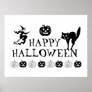 Happy Halloween éffrayant noir blanc affiche