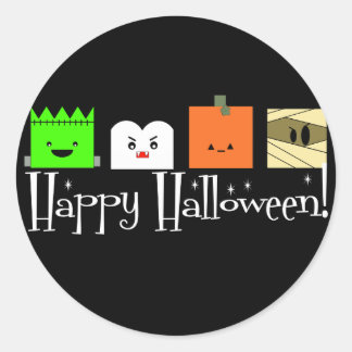 Happy Halloween Faces Runder Aufkleber