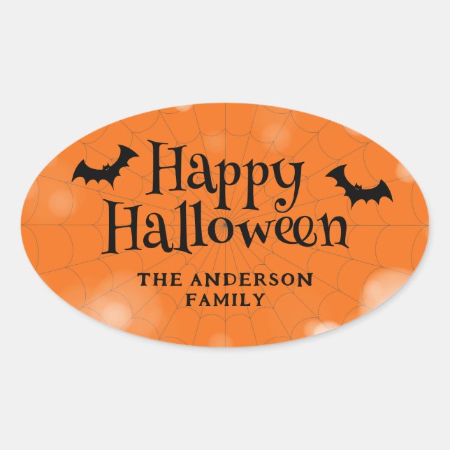 Happy Halloween Familienname Fledermäuse Ovaler Aufkleber (Vorderseite)