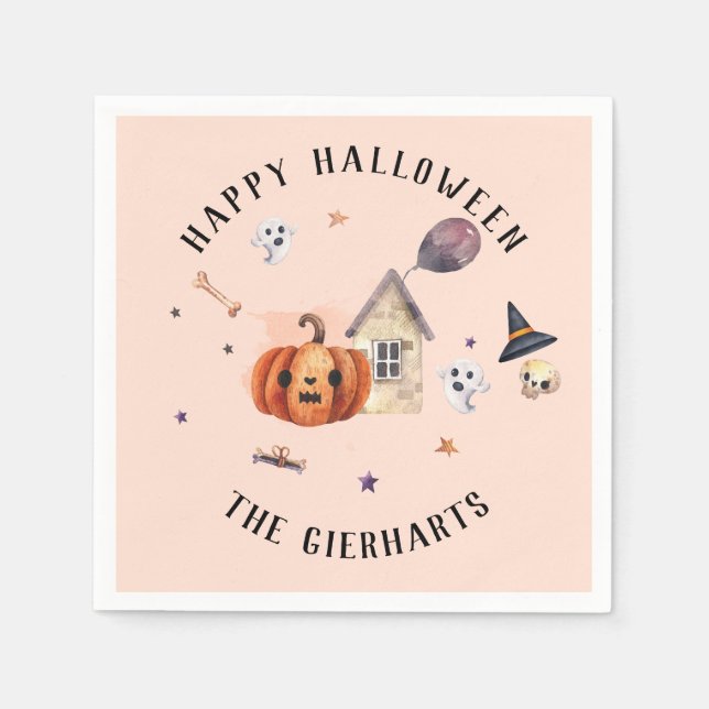 Happy Halloween Family Leckereien Custom Party Pap Serviette (Vorderseite)