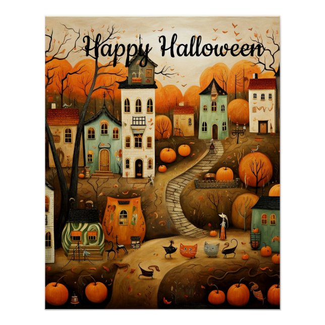 Happy Halloween farbenfrohe Abbildung Poster (Vorderseite)