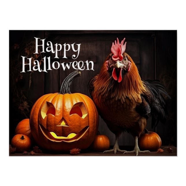 Happy Halloween Farm Chicken Rooster Pumpkin Patch Poster (Vorderseite)
