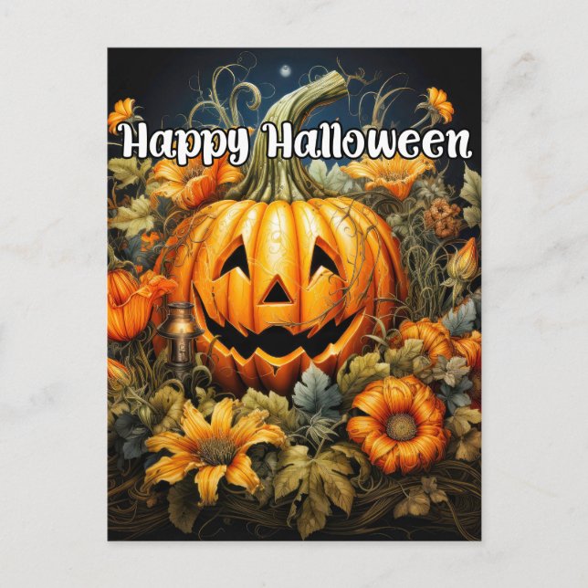 Happy Halloween | Feierlicher Herbstpumpen Postkarte (Vorderseite)