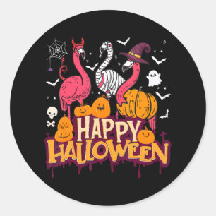 Happy Halloween Flamingo Hexenmummy für Runder Aufkleber