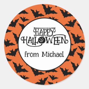 Happy Halloween Fledermäuse Orange schwarz spuke D Runder Aufkleber