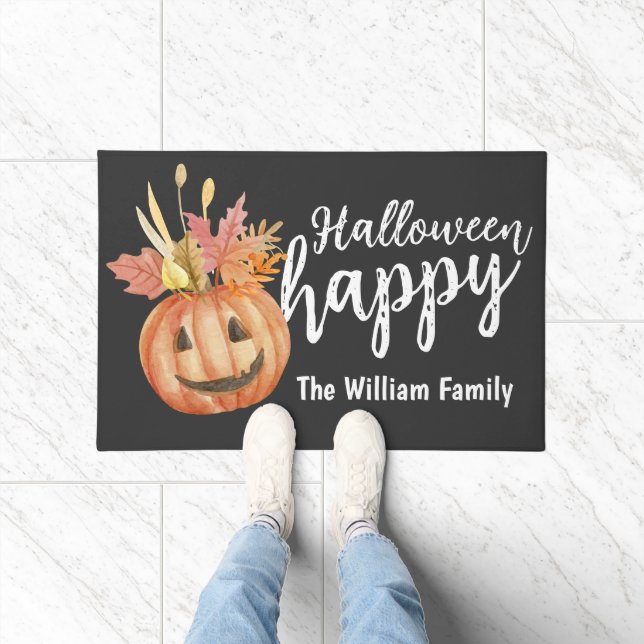 Happy Halloween Floral Pumpkin Personalisiert Fußmatte (Indoor)