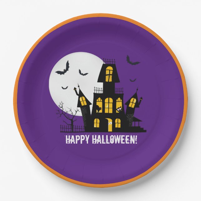 Happy Halloween Flying Bats Spooky Spuk House Pappteller (Vorderseite)